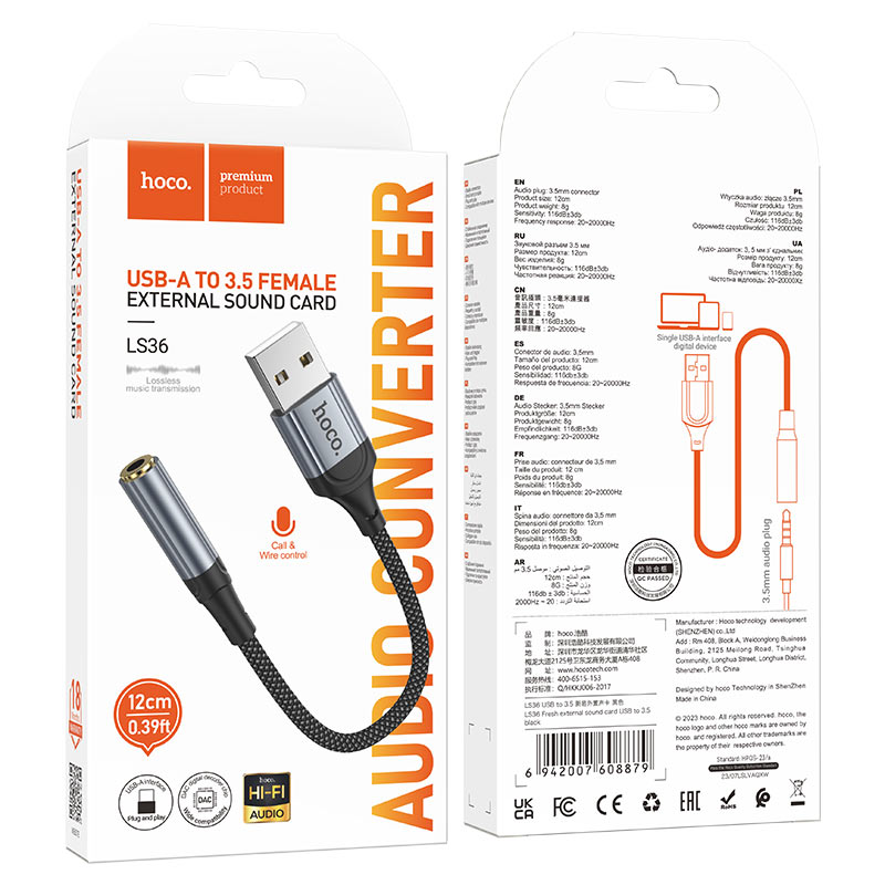 HOCO Adapter USB-A to 3.5mm LS36 Fresh” audio converter