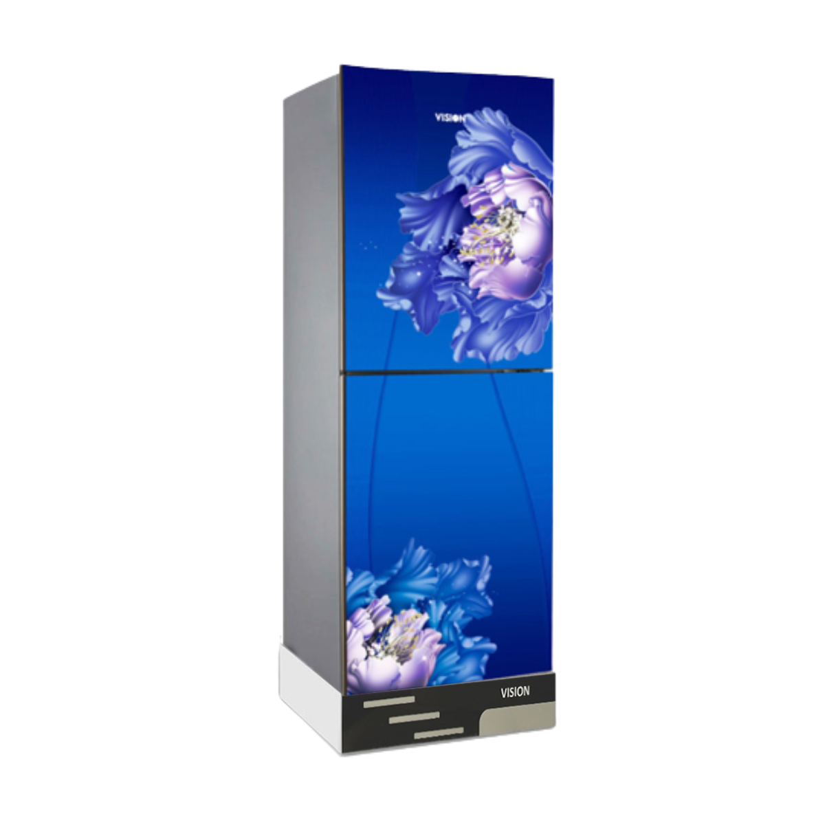 VISION Glass Door Refrigerator RE-238L Digital Blue Lotus Flower Bottom Mount