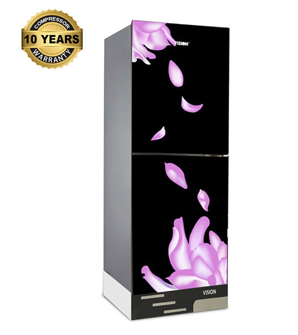 VISION Glass Door Refrigerator RE-216 Liter Mirror Blooming Flower Bottom Mount