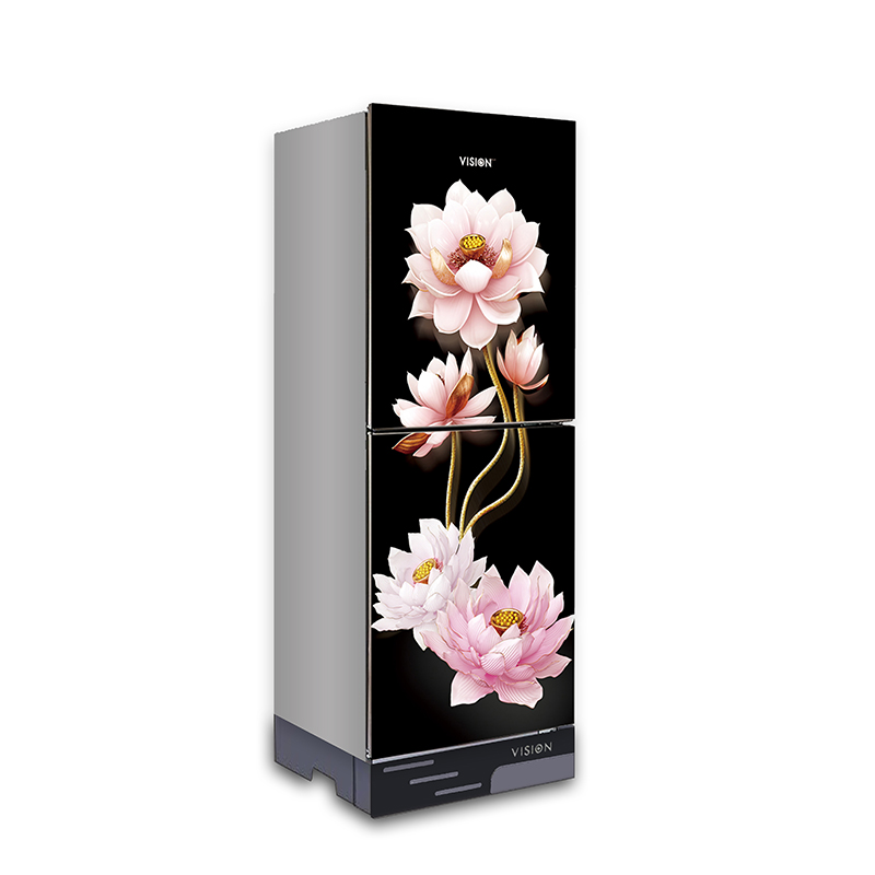 VISION Glass Door Refrigerator RE-142 Liter Lotus Flower Top Mount